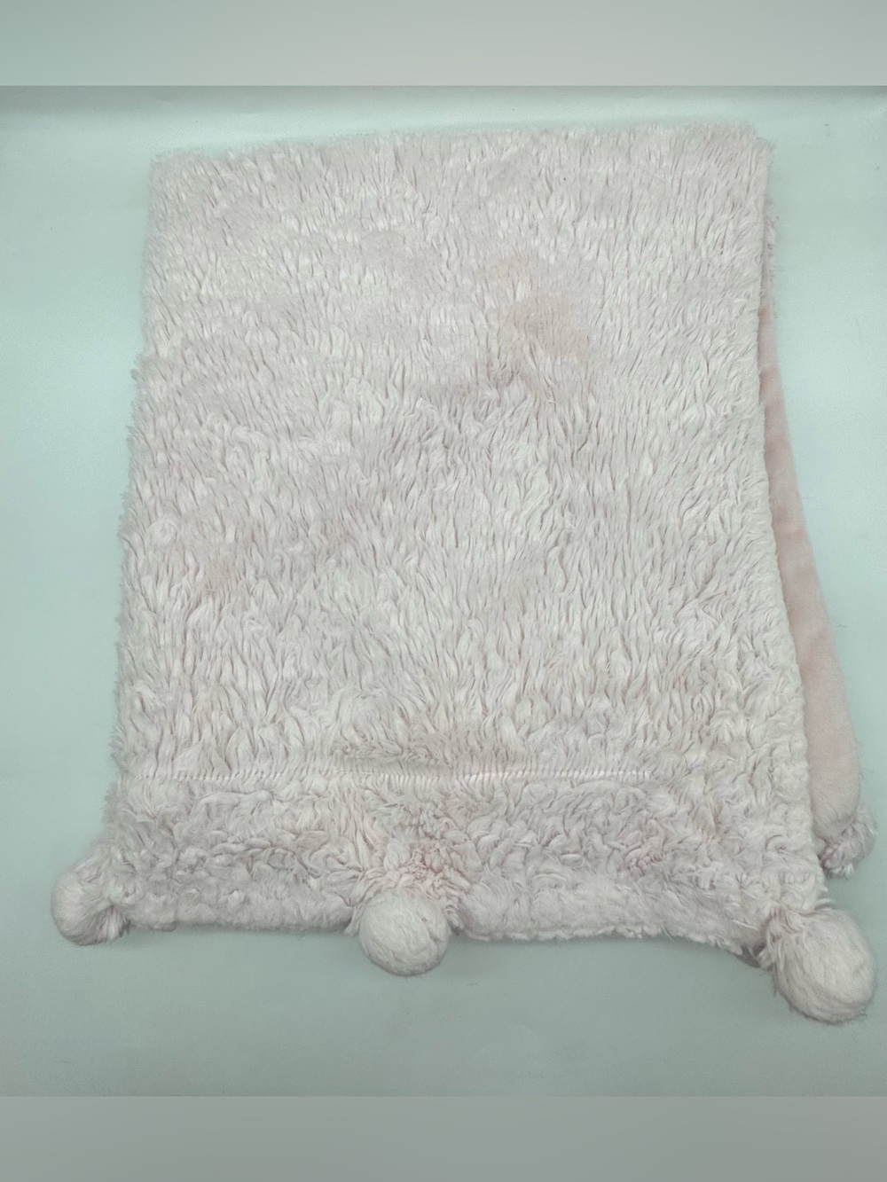 Mud Pie Blush Pink Baby Swaddle Blanket with Pom Pom Accent Corners
